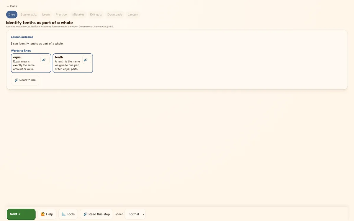 A lesson screen in Lumi Labz: Home Learning